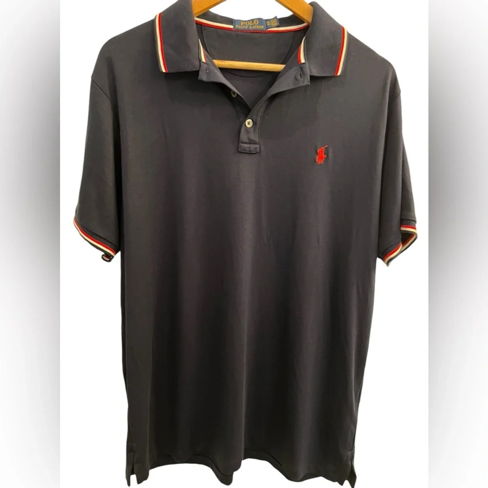 Polo Ralph Lauren Mens Size Xl Short Sleeve Navy with red and white trim polo
